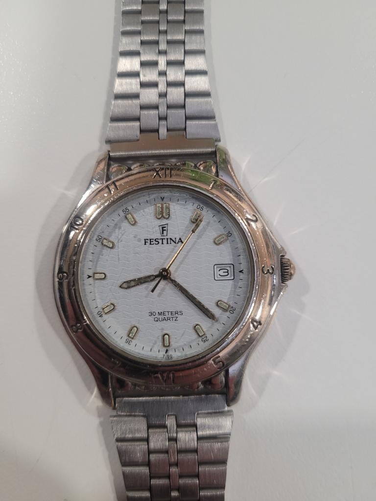Montre Homme Festina 7150 – Vintage Années 90 – Argent & Dor, Staal