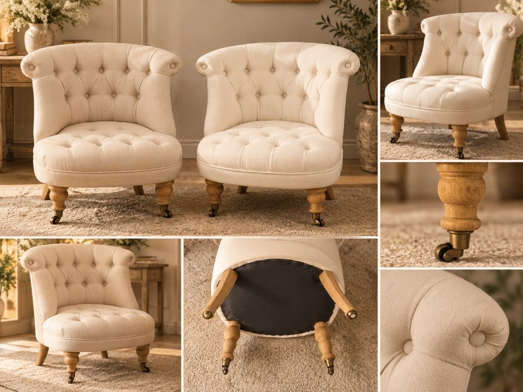 2 zeteltjes - chesterfield stijl - houten poten met wieltjes, Ophalen, Zo goed als nieuw, 50 tot 75 cm, Sterk vergelijkbaar model Maisons du Monde, de CONSTANTIN
