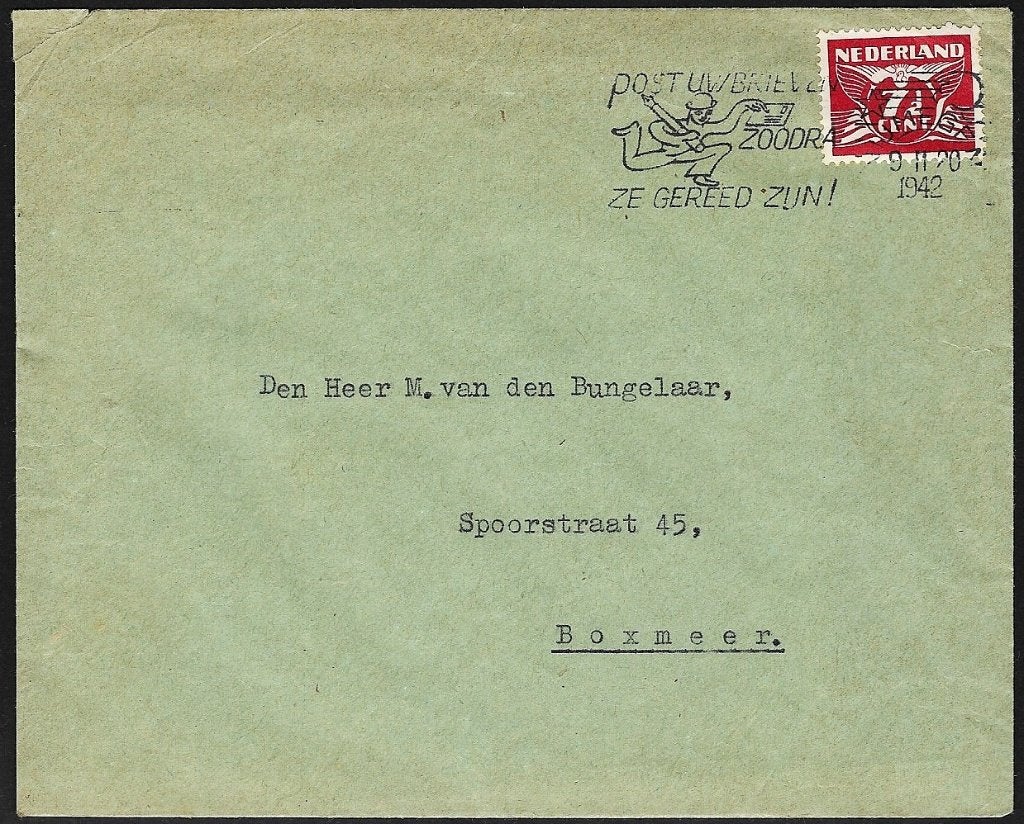 1942 - NEDERLAND - Enveloppe + Vliegende Duif [Y&T 371], Verzenden, Na 1940, Gestempeld