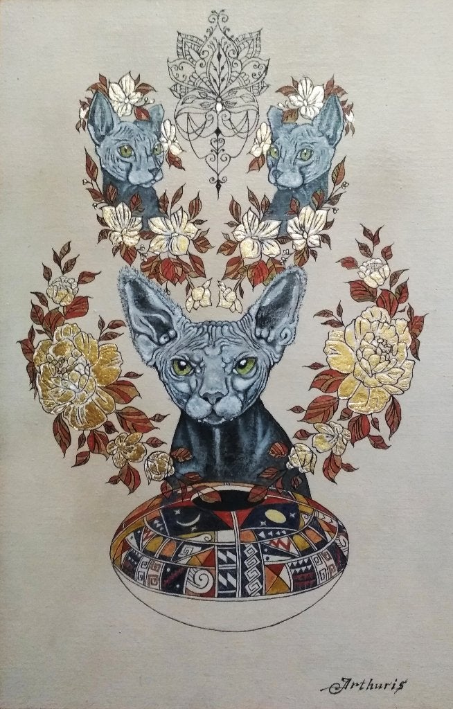 "Sfinx" Schilderij, Handgeschilderd, Verzenden, Dieren, Olieverf