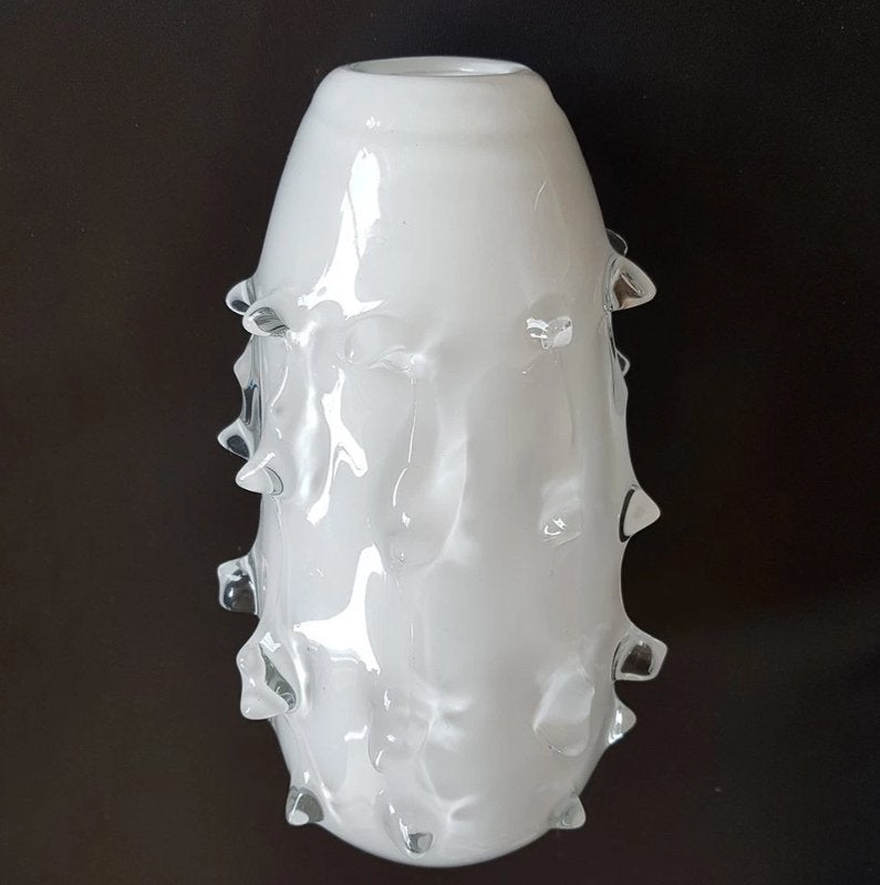 Italiaanse Rostrato handgeblazen glazen vaas, Huis en Inrichting, Woonaccessoires | Vazen, Wit, 25 cm, Ophalen of Verzenden, Glas