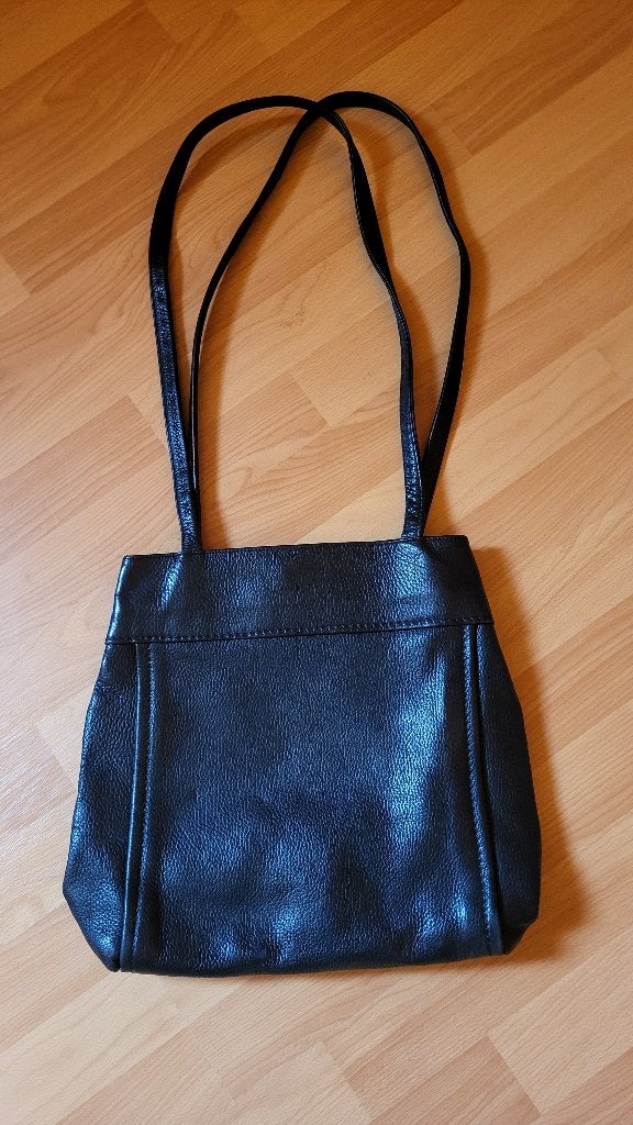 Zwarte lederen handtas, Handtassen en Accessoires, Ophalen, Zo goed als nieuw, Zwart, Handtas