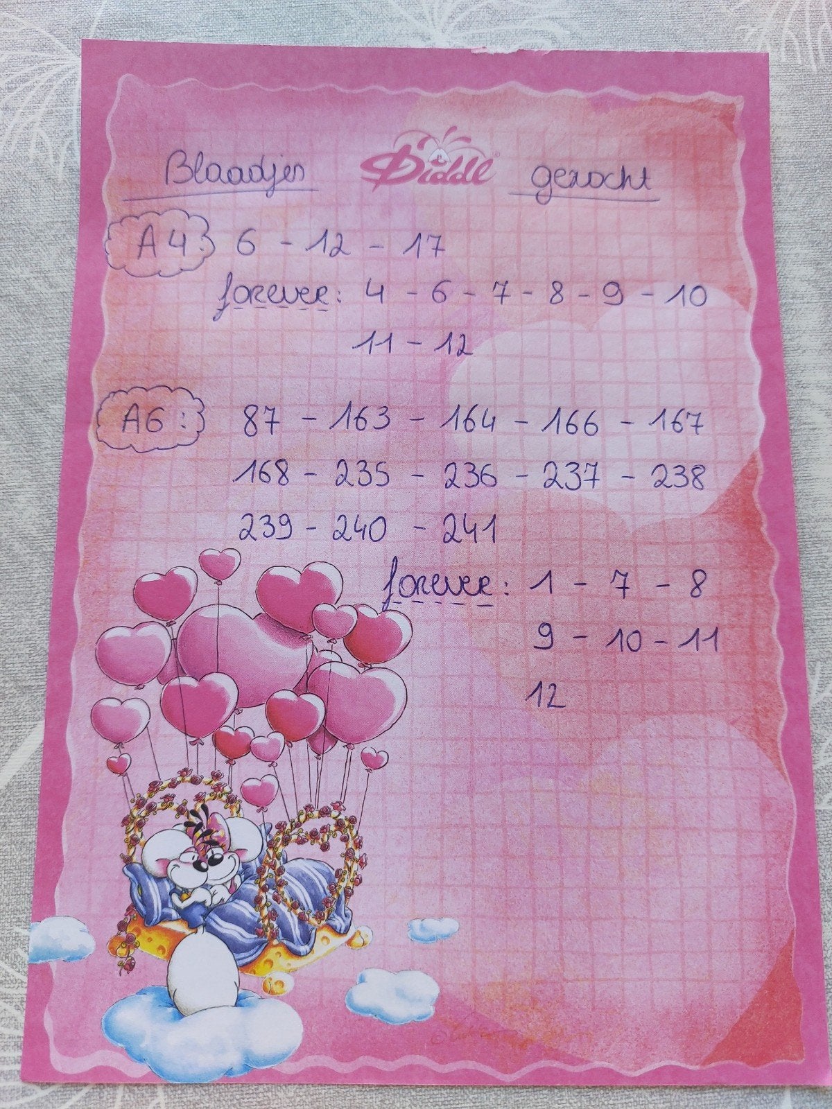 Diddl blaadjes gezocht, Enlèvement ou Envoi, Diddl