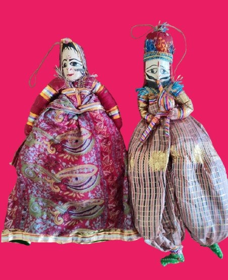 Inde, Rajasthan: paire de marionnettes à fil Kathputli, Enlèvement ou Envoi, Autres matériaux, À accrocher, Inde