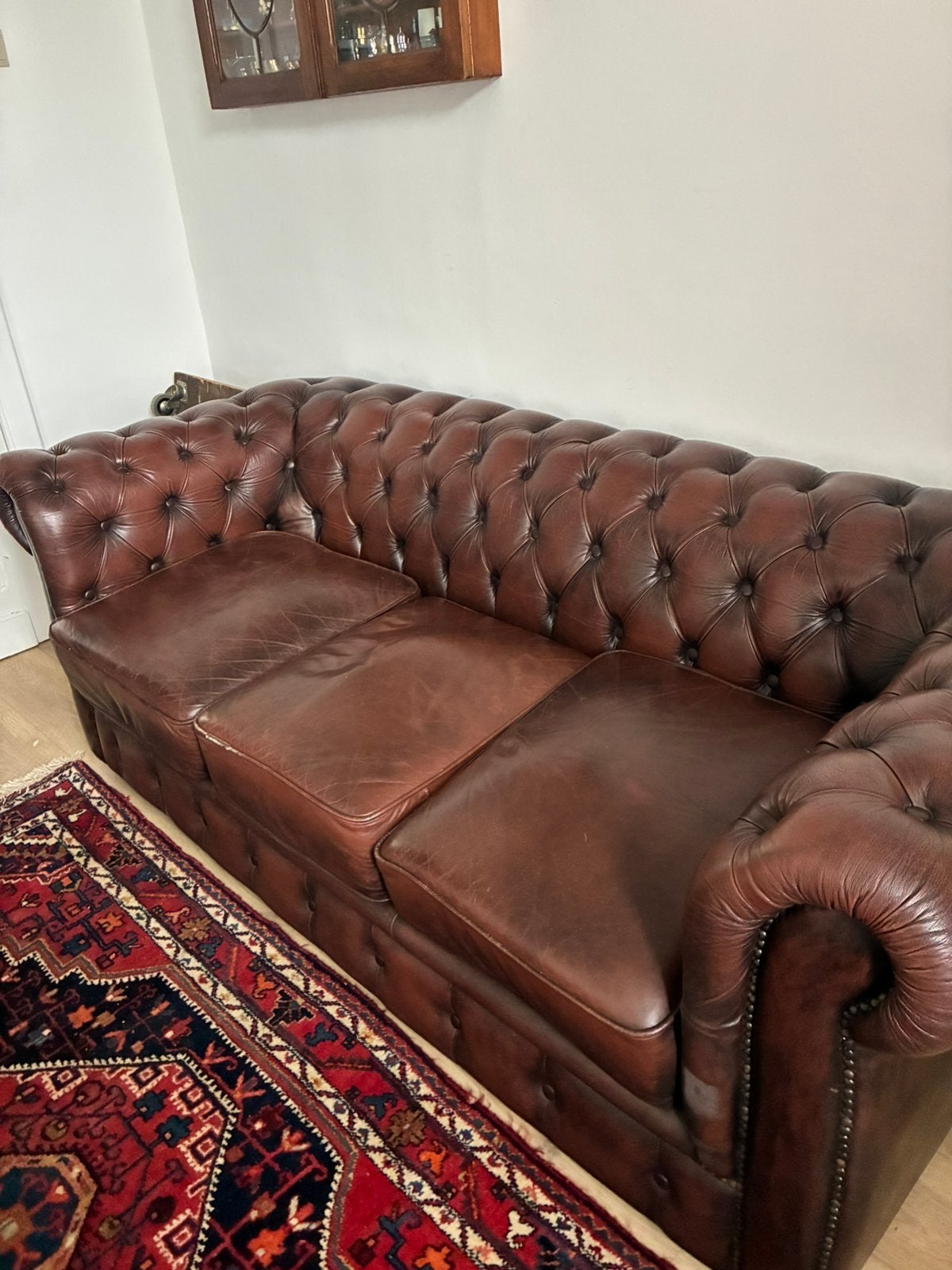 CHESTERFIELD lederen 3-zit zetel bruin, Enlèvement, Comme neuf