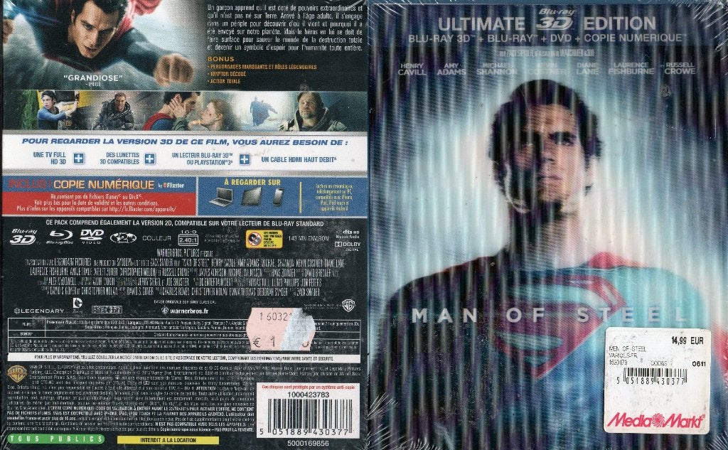 man of steel (blu-ray 3D + blu-ray) nieuw, Ophalen of Verzenden, Nieuw in verpakking, Science Fiction en Fantasy