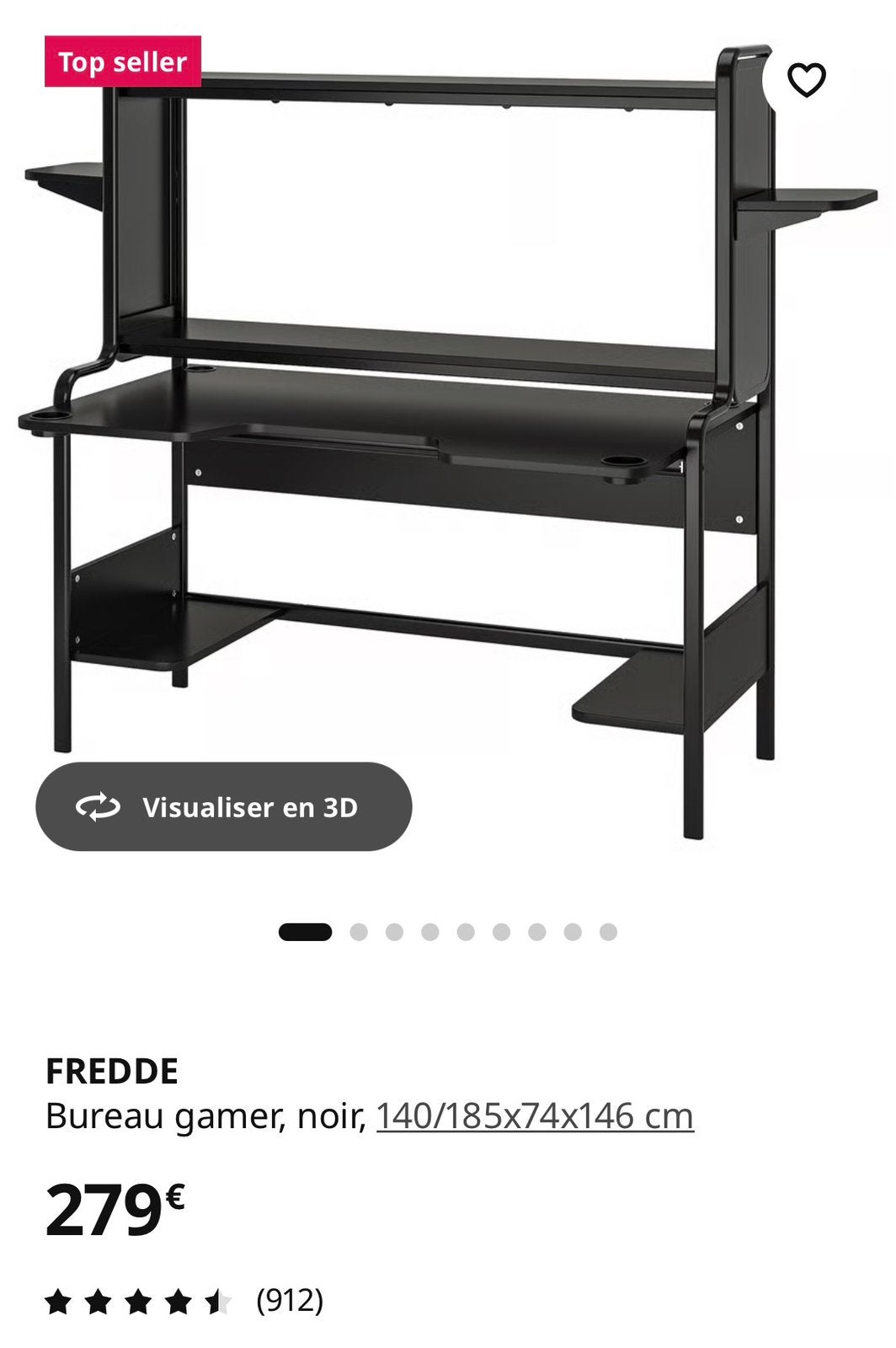 BUREAU GAMER IKEA NOIR, Enlèvement, Comme neuf