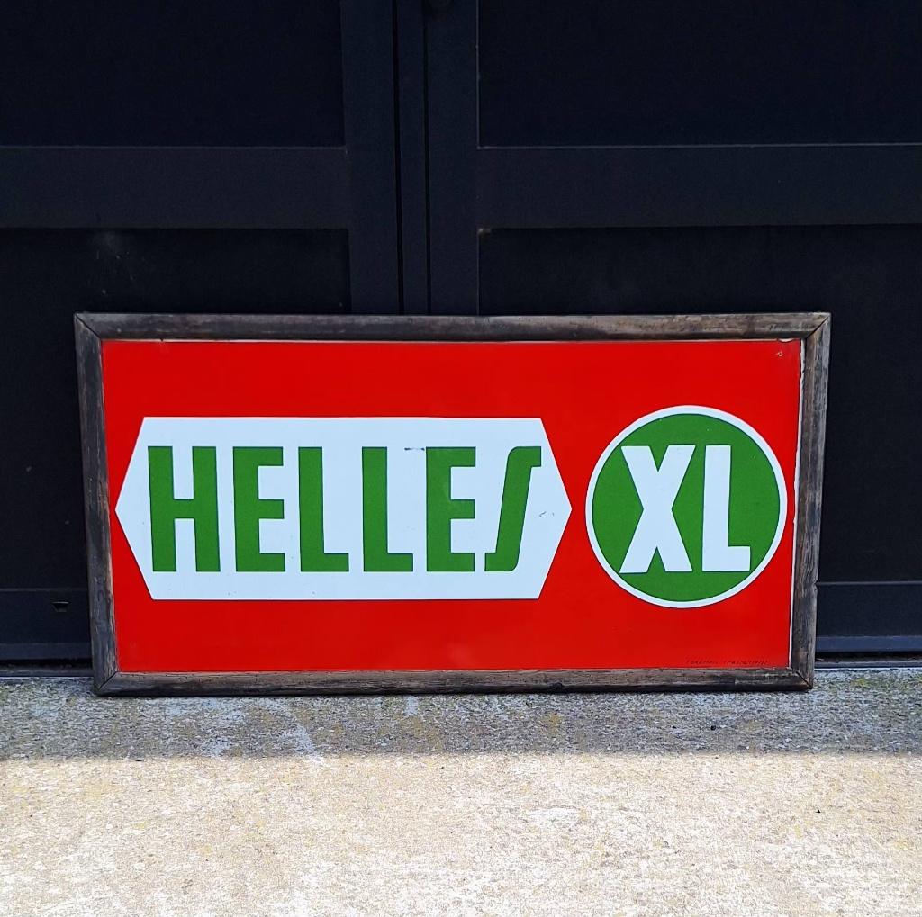 Emaille reclamebord van het Belgische biermerk Helles XL🍺, Collections, Enlèvement ou Envoi, Utilisé, Panneau publicitaire
