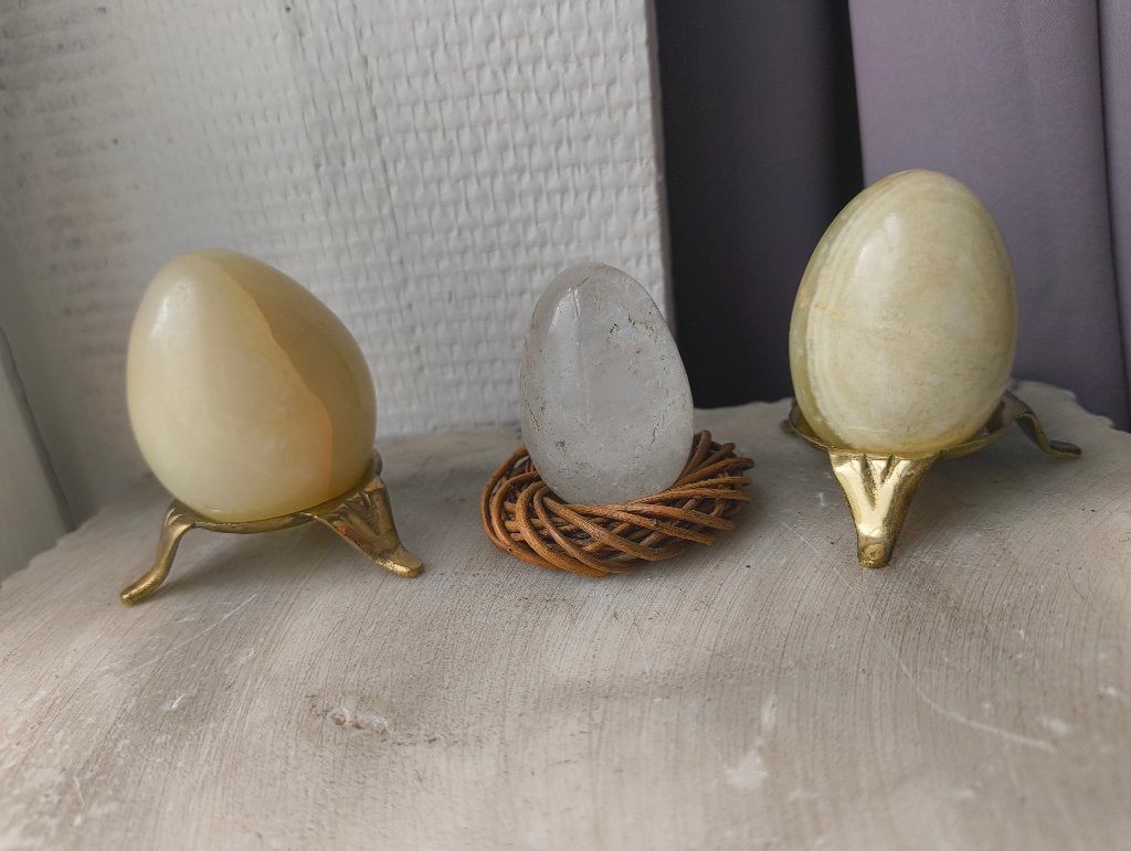 Magnifique ensemble de 3 œufs en pierre vintage onyx, quartz, Enlèvement, Minéral