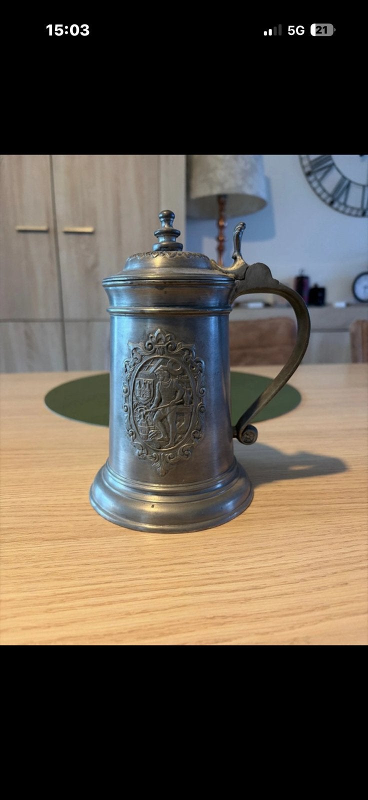 Oude tinnen kruik/kruik met deksel - vintage, Antiek en Kunst, Ophalen of Verzenden
