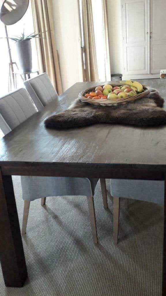 table 2 x 1 m en teck foncé, Teck, 150 à 200 cm, Landelijke koloniale relief oud teakhouten reclaimed, Comme neuf
