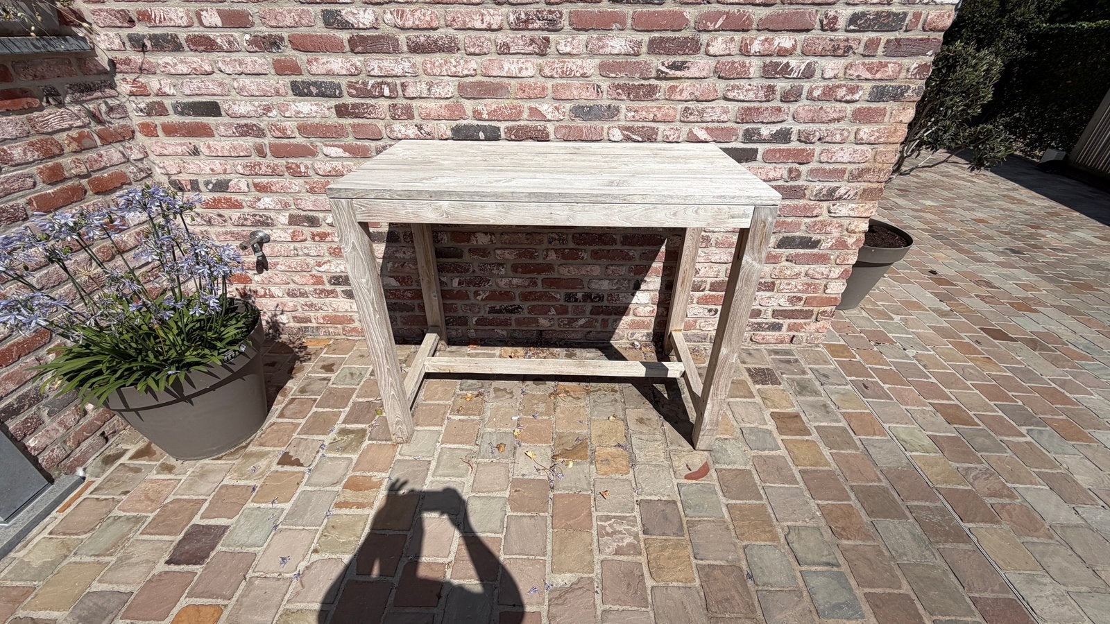 2 jaar oude Bartafel met 4 barstoelen in teak, Ophalen, 4 zitplaatsen, Zo goed als nieuw, Eettafel