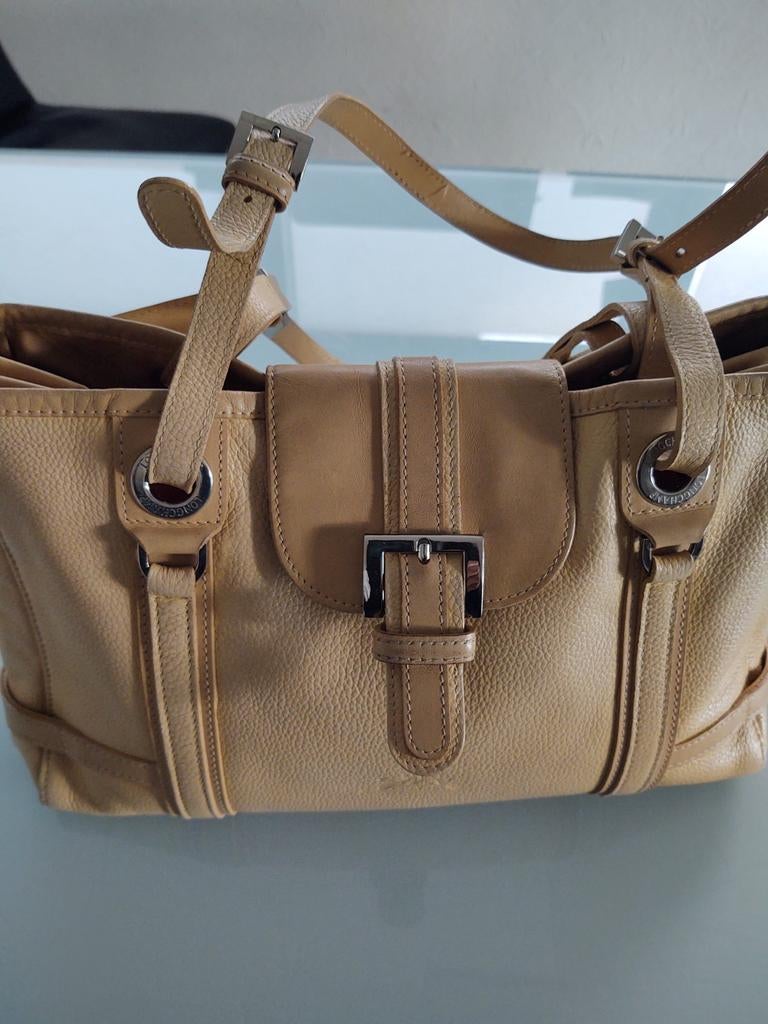 Lonchamp schoudertas., Ophalen of Verzenden, Gebruikt, Beige, Uitschuifbare handgreep
