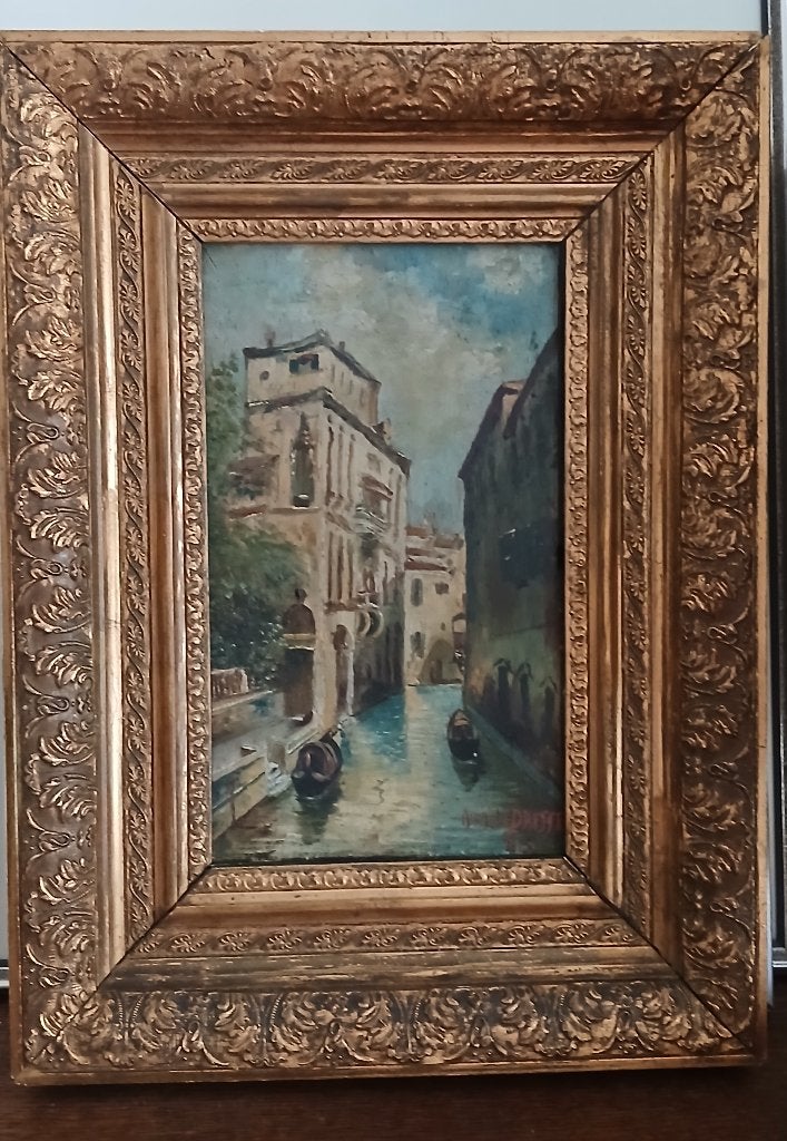 Antiek schilderij Italiaans stadszicht 1915, Antiek en Kunst, Ophalen of Verzenden, Stads- / dorpsgezicht