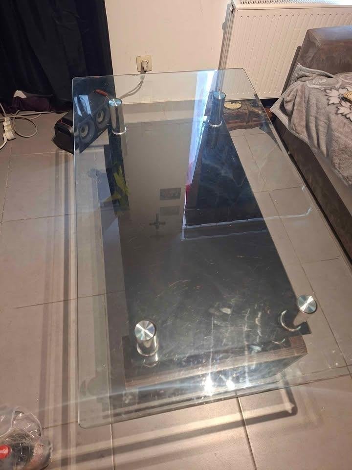 Table en verre, 100 à 150 cm, Quatre personnes, Autres essences de bois, Carré