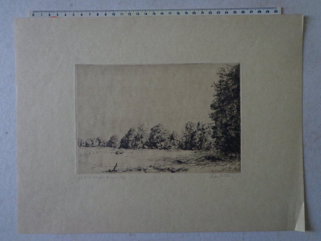 ets René Van Bastelaer "A la lisière de la forêt de Soignes", Antiek en Kunst, Kunst | Etsen en Gravures, Ets, Met monogram, Ophalen of Verzenden