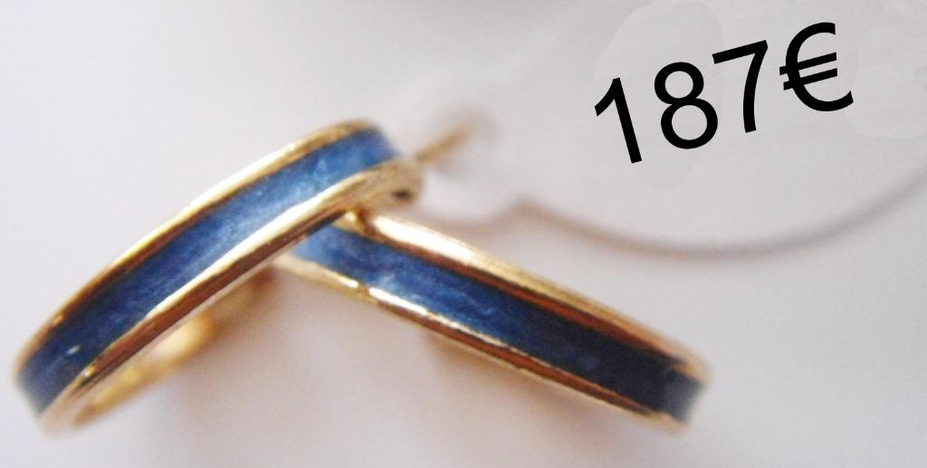 Créoles or jaune 18K, bandeau émail bleu, 1,4 cm, NEUVES, Bijoux, Sacs & Beauté, Boucles d'oreilles, Neuf, Enlèvement ou Envoi