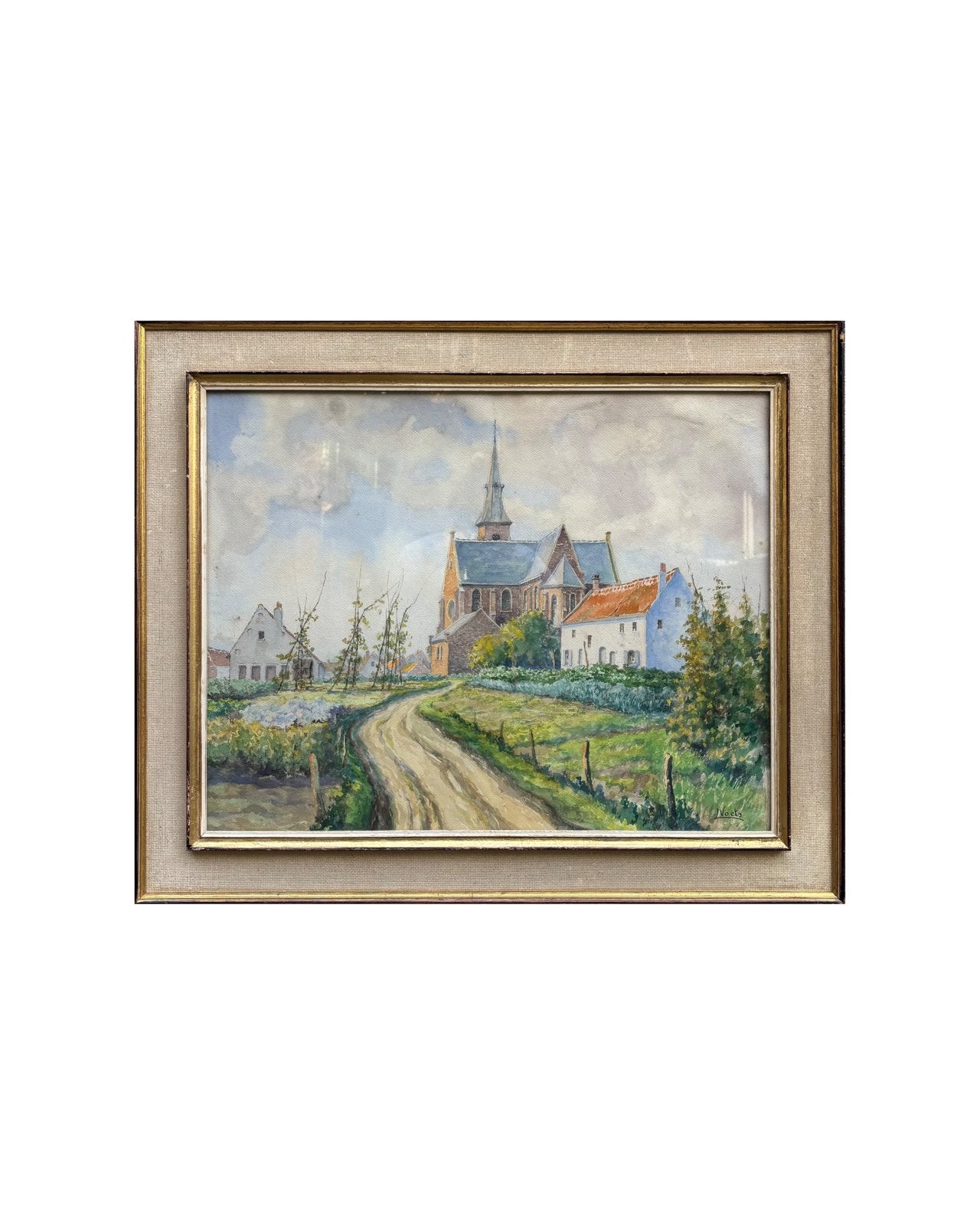 Aquarel op papier van Grimbergen door Louis Voets, Ophalen, Aquarel, Gesigneerd, Vintage