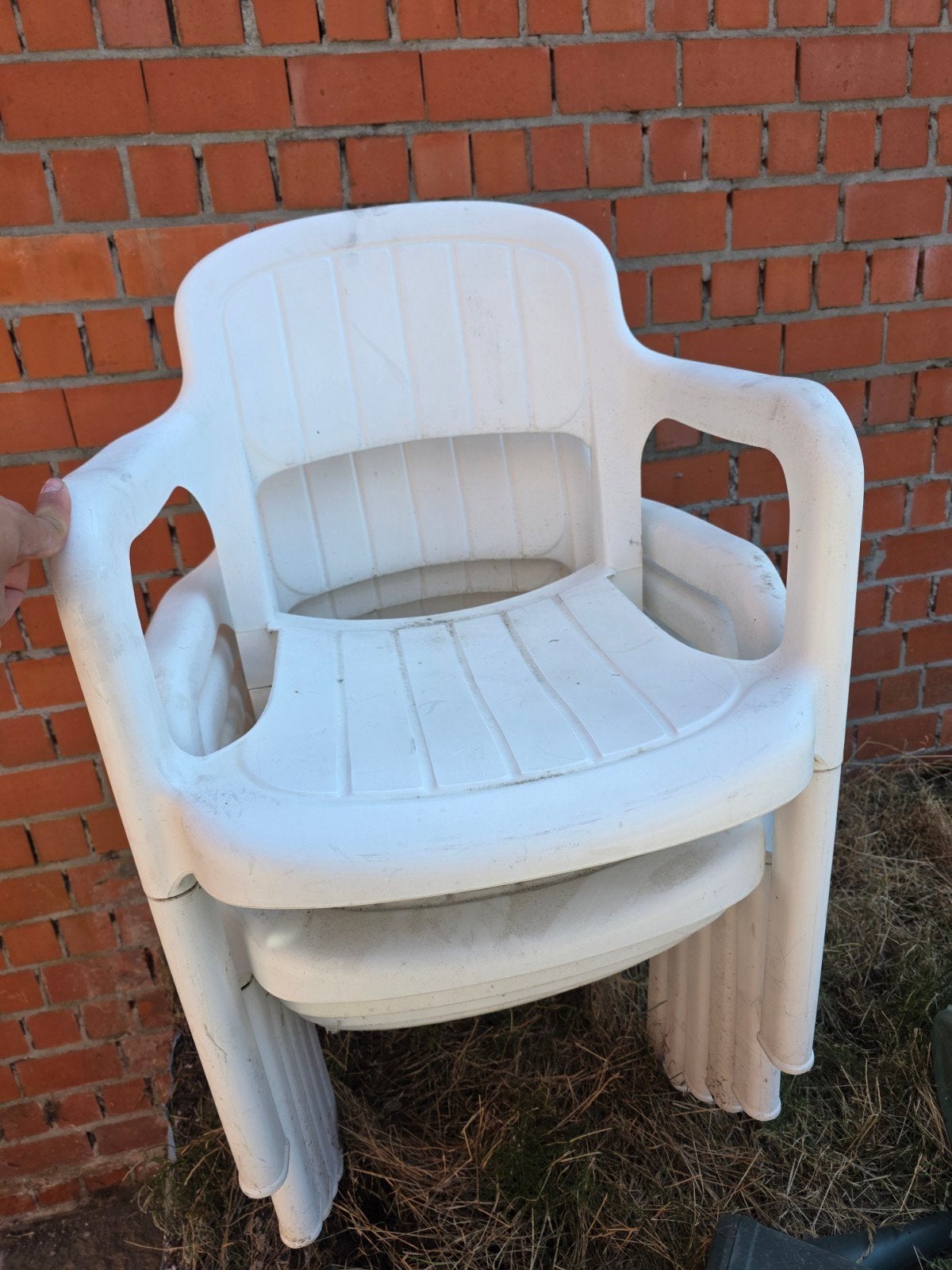 Tuinstoelen 6x wit in goede staat, Ophalen, Gebruikt, Kunststof, Stapelbaar