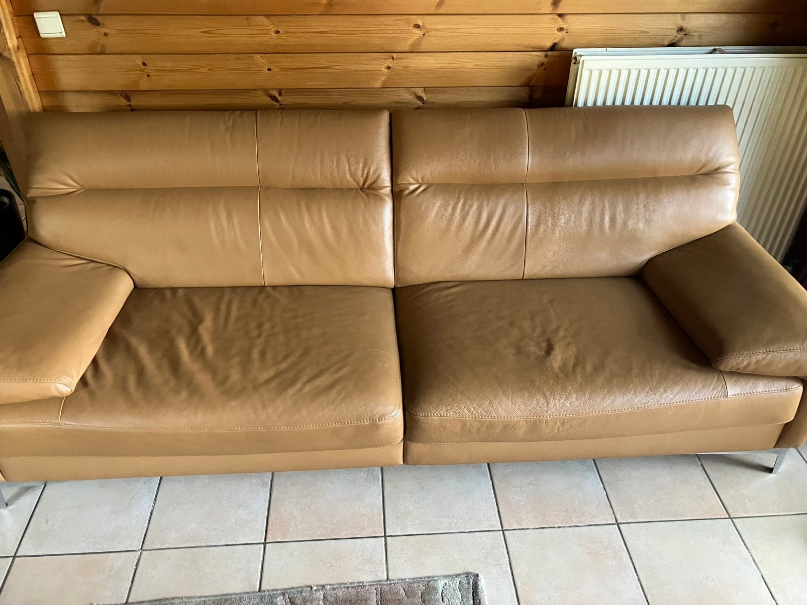 2-zits lederen bank, Maison & Meubles, 75 à 100 cm, 200 à 250 cm, Banc droit, Comme neuf