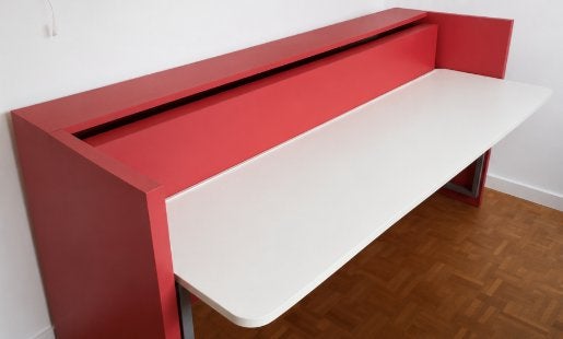 Opklapbed + bureau – Clei Poppi Desk 90 - Italiaans design, Ophalen, 90 cm, Eenpersoons, 210 cm