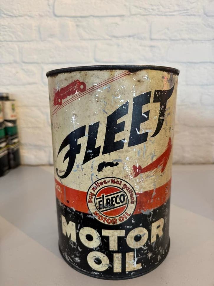 Vintage Fleet Motor Oil Blik - Decoratief Verzamelobject, Verzamelen, Ophalen of Verzenden, Gebruikt, Overige, Overige merken