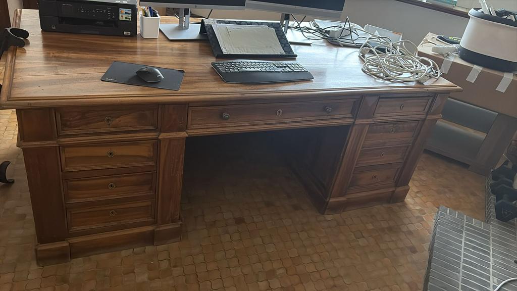 Eiken bureau, Huis en Inrichting, Bureaus, Ophalen, Gebruikt, Bruin, 200 cm