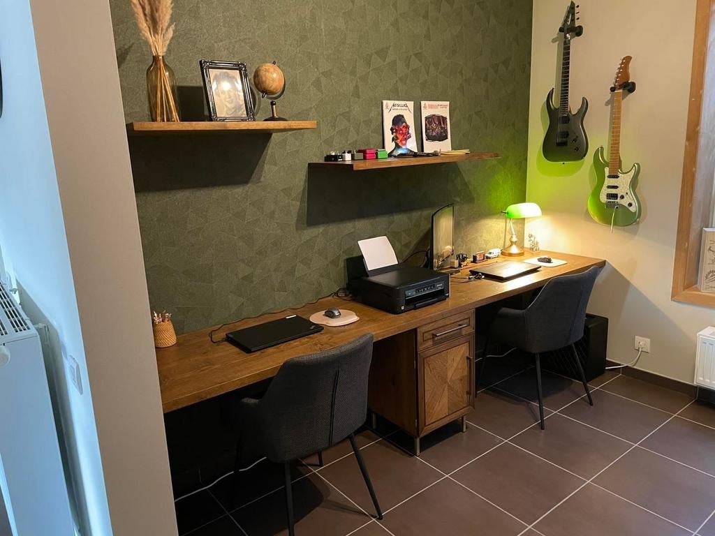 Eiken bureau met kastje, Maison & Meubles, Bureaux, Comme neuf, Bois, Enlèvement