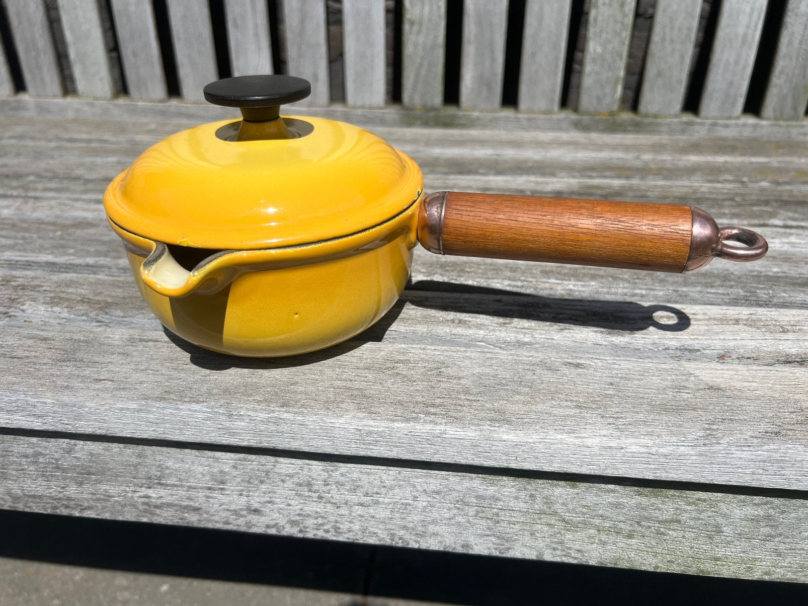 Le Creuset steelpan 14 cm Ombre Yellow heel goede staat, Huis en Inrichting, Keuken | Potten en Pannen, Le Creuset, Ophalen of Verzenden