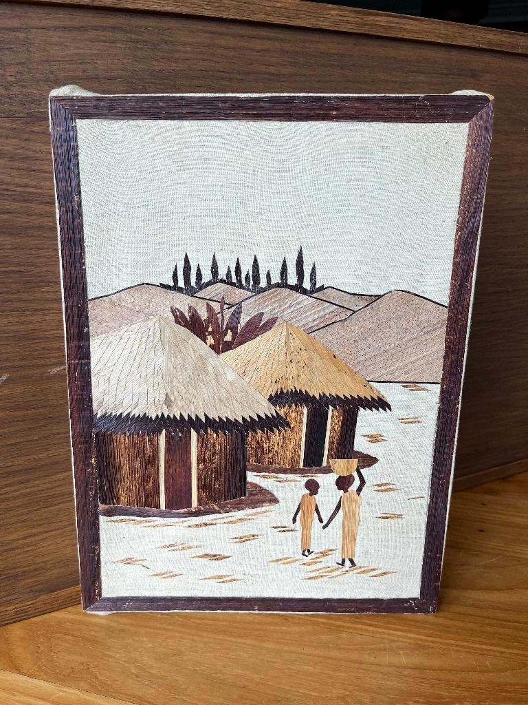 Vintage Afrikaanse collage op doek jaren '60, Antiek en Kunst, Ophalen of Verzenden