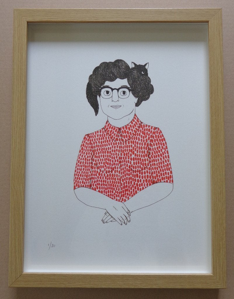 ELISA MUNSO / MISS CATBANTRY / KLEURLITHO / 42x32cm / KADER, Antiek en Kunst, Ophalen of Verzenden