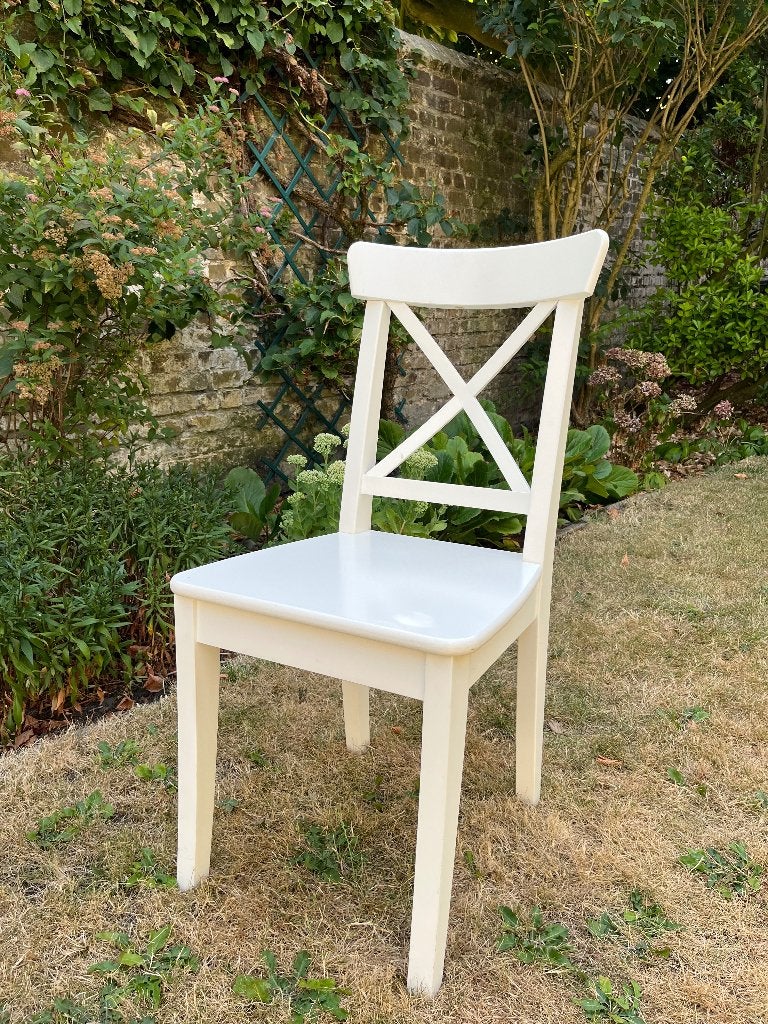 5 witte stoelen, Huis en Inrichting, Stoelen, Ophalen, Gebruikt, Wit, Vijf, Zes of meer stoelen