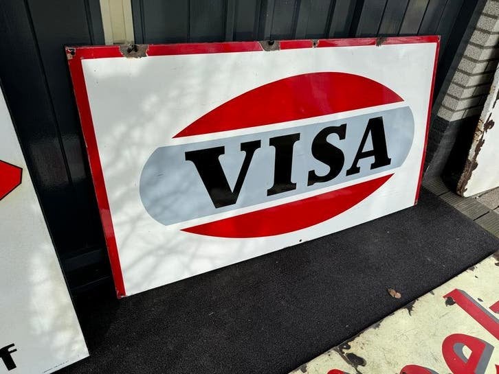 Vintage ge?mailleerd VISA reclamebord XL