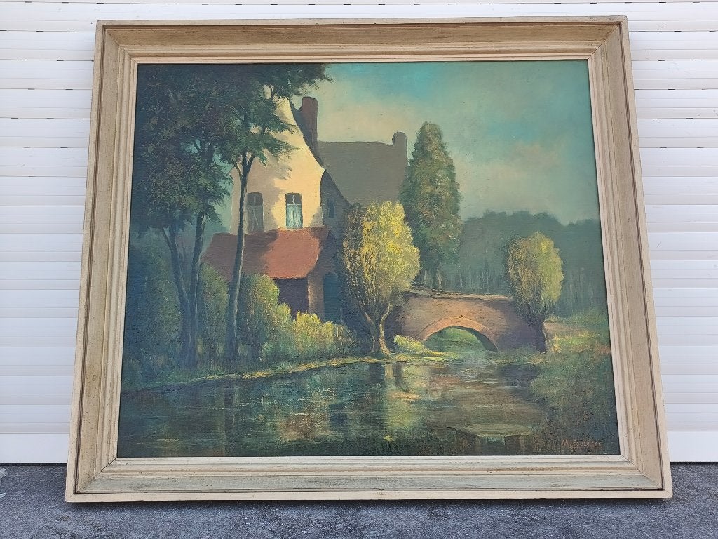 Huile sur toile ferme a steenkerke signe Maurice fourneau, Antiquités & Art, Enlèvement, Toile