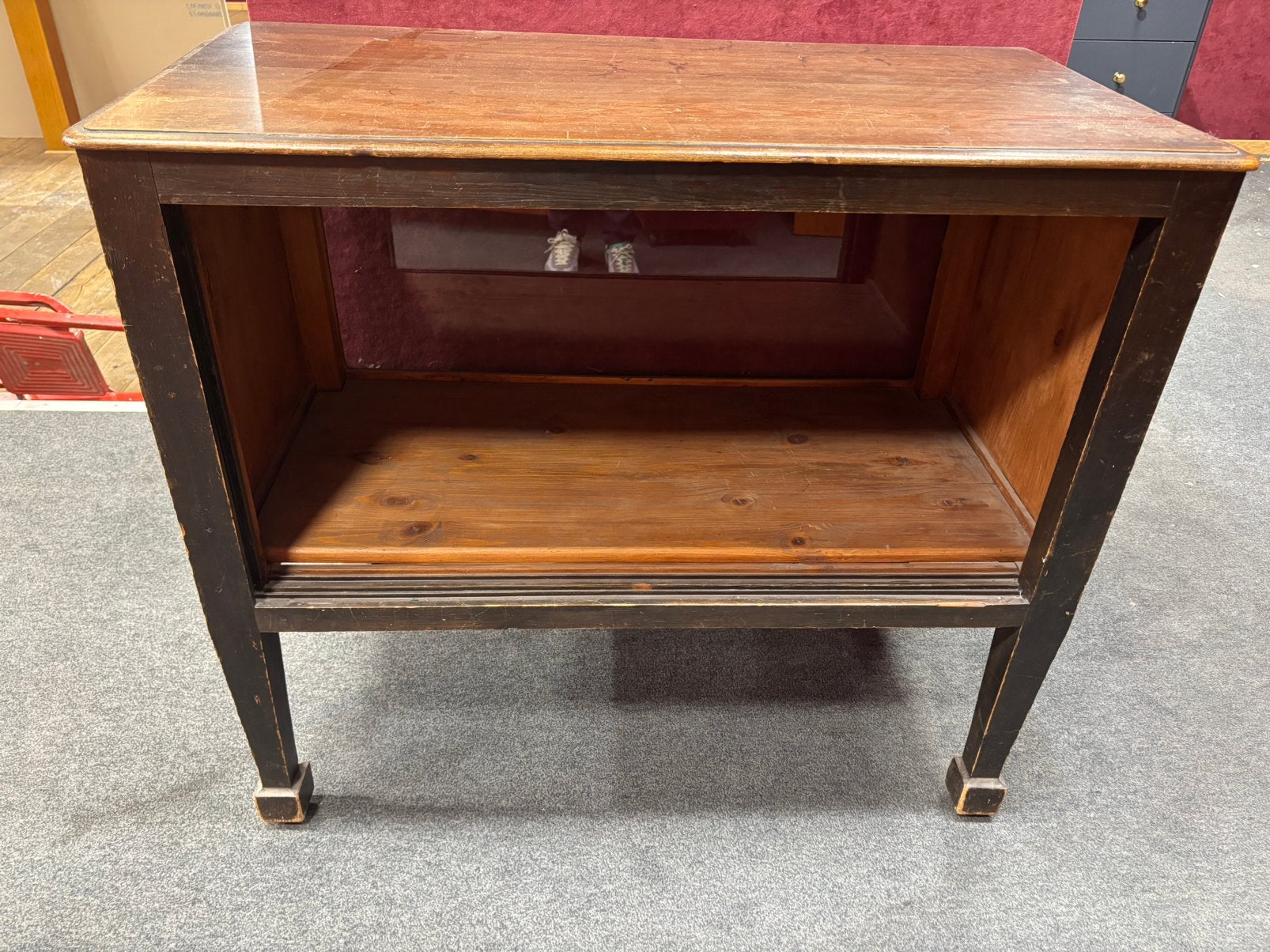Comptoir bois massif vintage vitrine, Maison & Meubles, Enlèvement, Comme neuf, Verre
