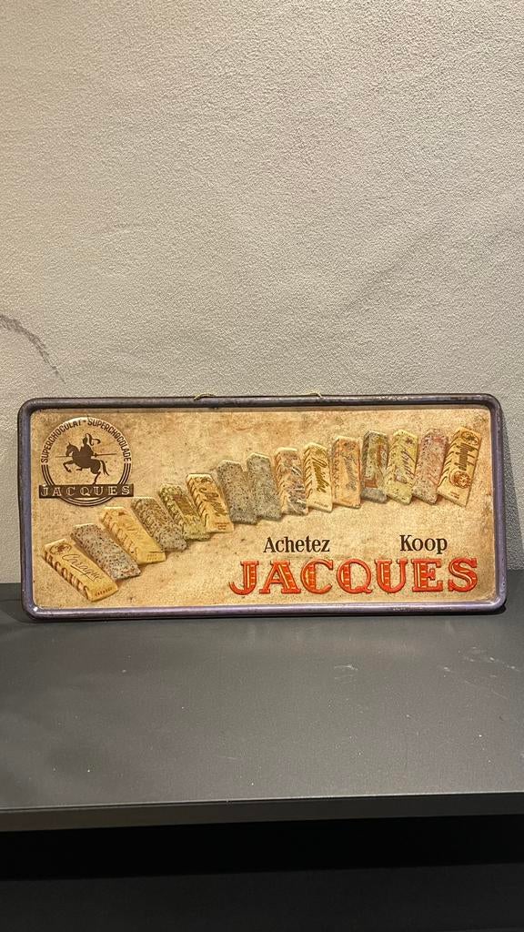 Chocolade Jacques blikken bord., Ophalen of Verzenden, Gebruikt, Reclamebord