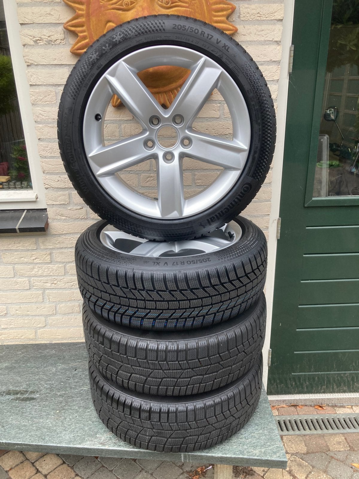Audi 17 inch 5-spaaks velgen Continental winterbanden, Ophalen, Gebruikt, Banden en Velgen, 17 inch
