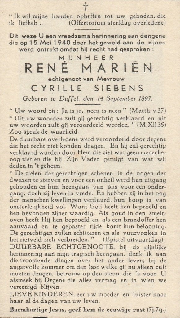 Oorlogsslachtoffer  1940-1945 René Mariën15.05.1940, Verzamelen, Bidprentjes en Rouwkaarten, Verzenden