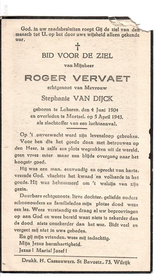 Roger Vervaet bombardement Mortsel 5 april 1943, Verzamelen, Ophalen of Verzenden