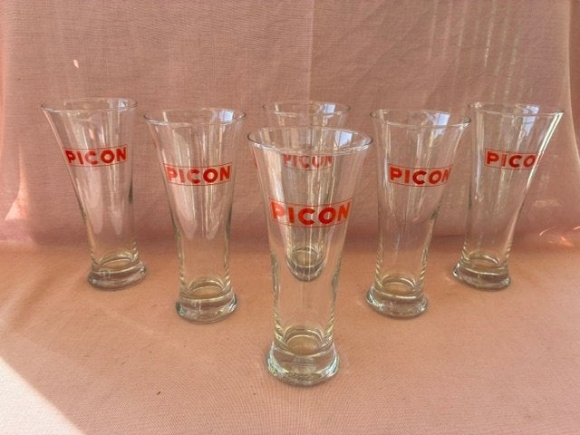 6 verres à flûte Picon texte rouge, Enlèvement ou Envoi, Comme neuf, Ustensile