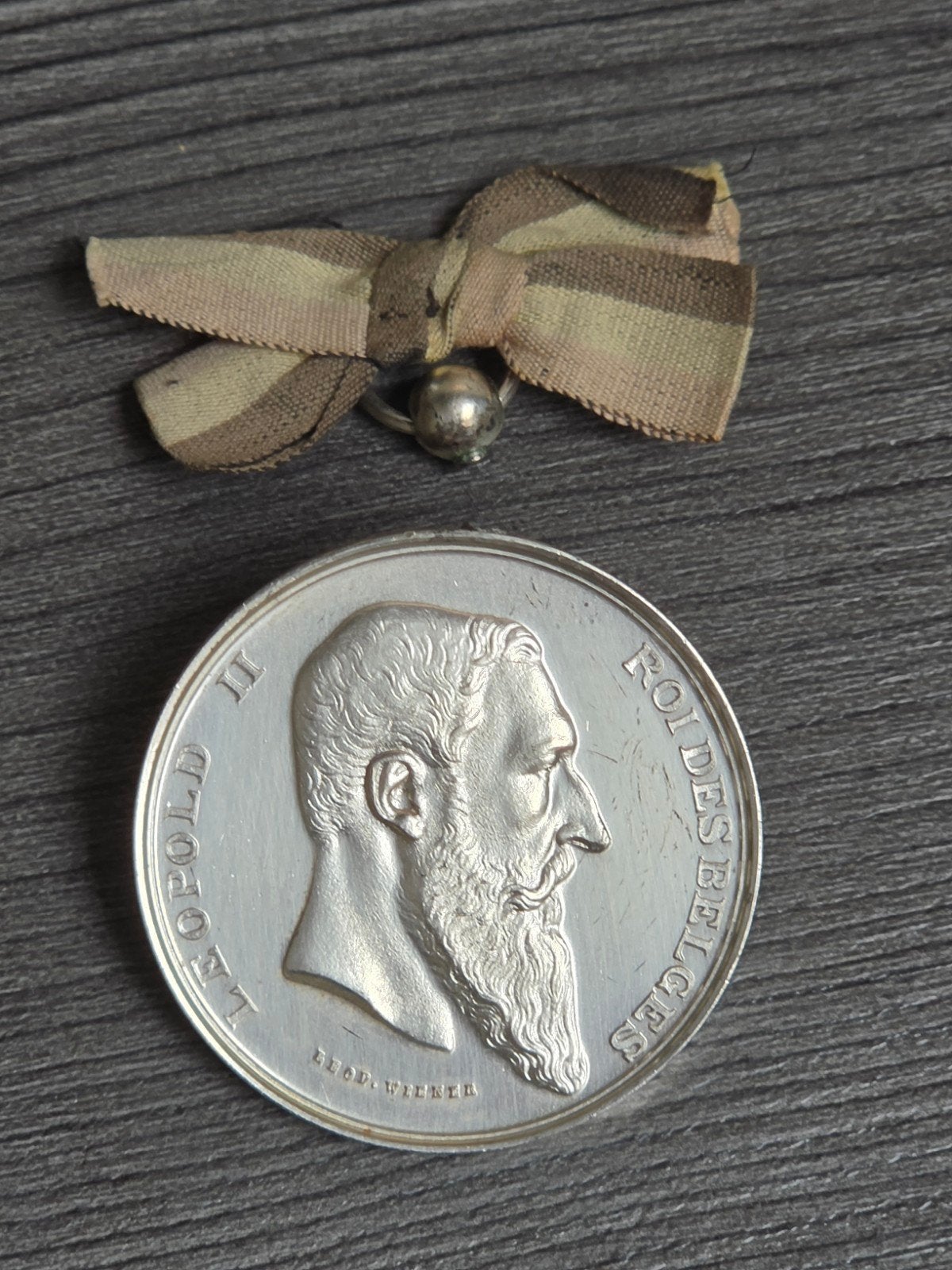 Medaille zilver Leopold II 5cm, Ophalen of Verzenden, Zilver