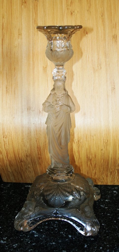 Kandelaar Jezus in glas (puntgaaf), Antiek en Kunst, Ophalen of Verzenden, Glas