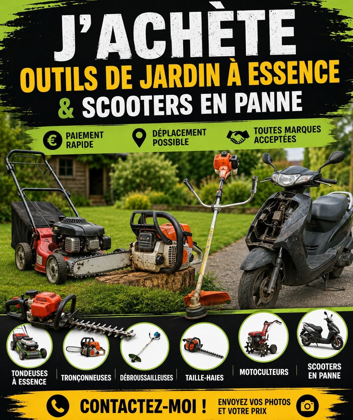 J'achète des outils de jardin à essence et des scooters, Tuin en Terras, Grasmaaiers