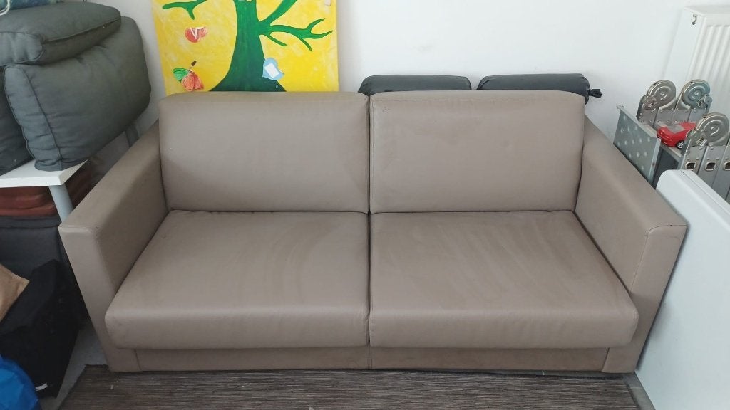 Zetelbed Leer, Huis en Inrichting, Ophalen, Gebruikt, Tweepersoons, Beige