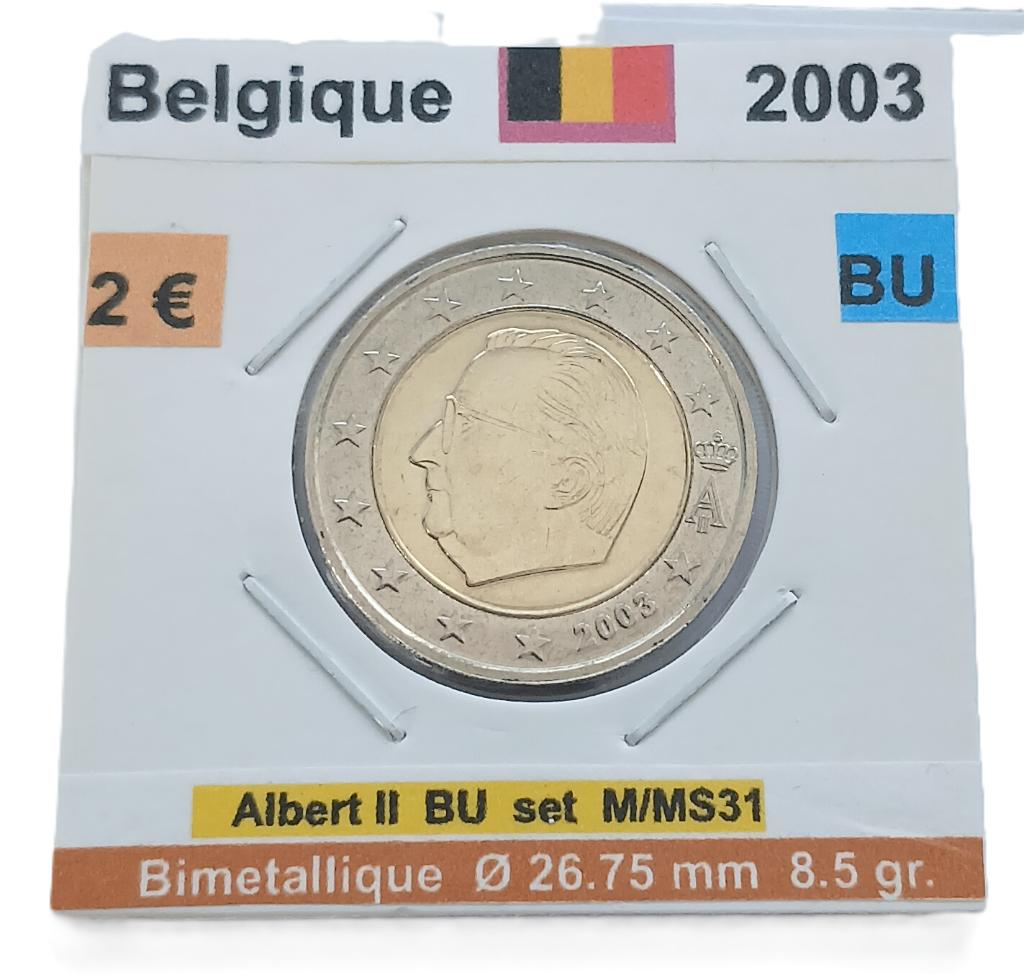 Belgique 2 €uros Albert II  année 2003 neuve  FDC en BU ., Timbres & Monnaies, Monnaies | Europe | Monnaies euro, Envoi, Belgique