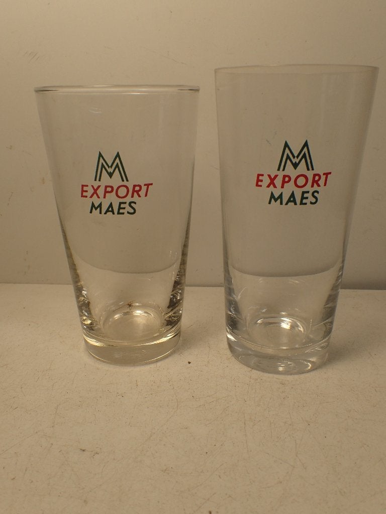 2 oude bierglazen Maes Export, Enlèvement ou Envoi, Utilisé, Verre ou Verres, Autres marques