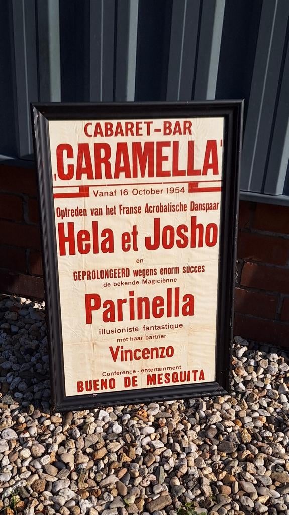 Poster, reclame affiche van de cabaret club/bar Caramella., Verzamelen, Ophalen, Met lijst, A1 t/m A3, Film en Tv