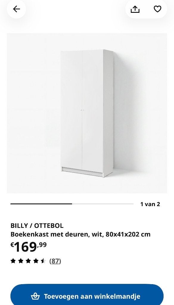 Ikea Billy/Ottebol Boekenkast met deuren, wit, 80x41x202 cm, Huis en Inrichting, Ophalen, Gebruikt, Met deur(en)