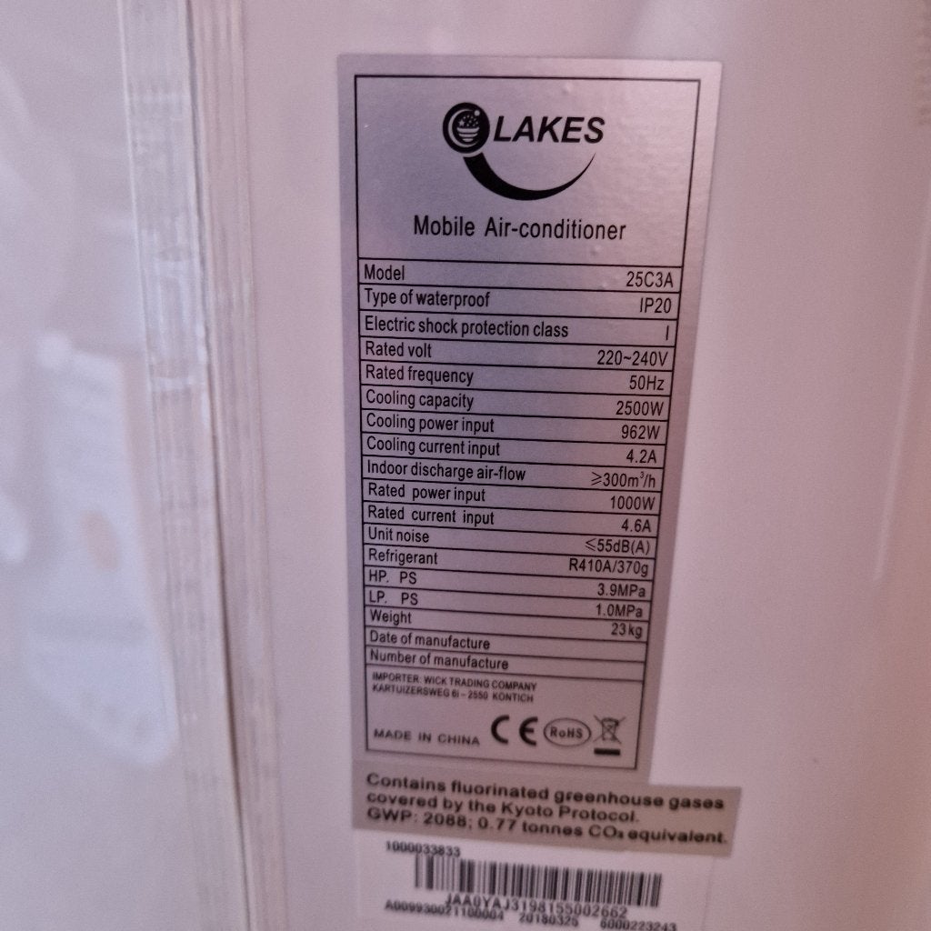 Airco Lakes Mobile AIR- conditioner, Ophalen, Koelen en Ontvochtigen, 3 snelheden of meer, Zo goed als nieuw