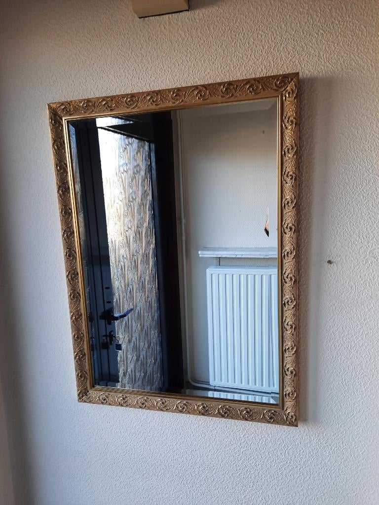 Spiegel in goudkleurig kader, Antiek en Kunst, Ophalen, Rechthoekig, 50 tot 100 cm, Minder dan 100 cm